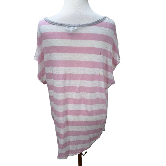 Joie 100% Linen Striped Oversized Pink White Knit Top Stretch XL T-Shirt Tee - Picture 5 of 9